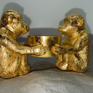 Gold Monkey Votive Candle Holder Resin Primate Decor Glam Eclectic Table Accent